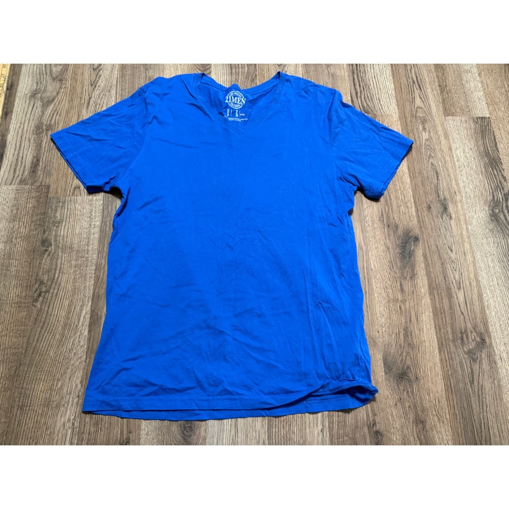 21Men V-Neck T-Shirt Mens Large Blue Adult Short Sleeve Cotton Solid Excellent